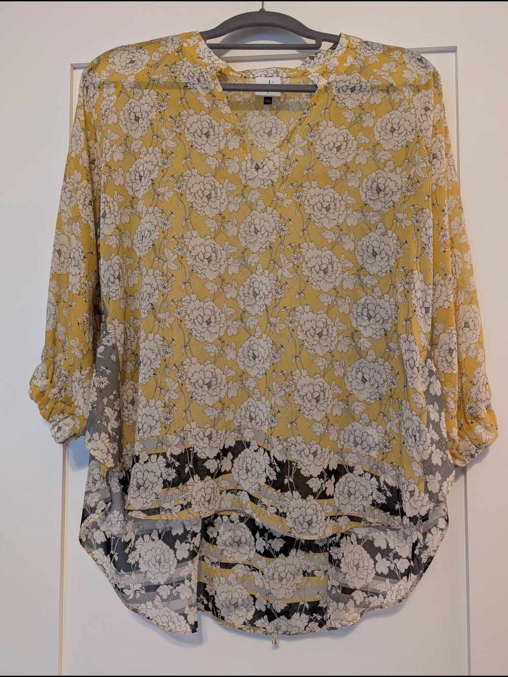CAbi Yellow Floral Sheer Blouse